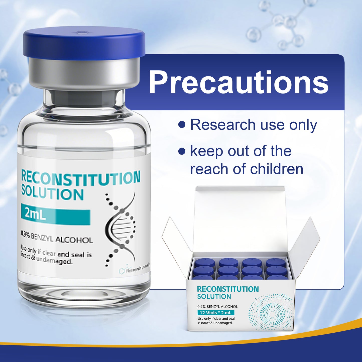 Reconstitution Solution | Bacteriostatic Water - 0.9% Benzyl Alcohol | 12-Pack 2ml Each Vial - Clear Glass | Third-Party Tested