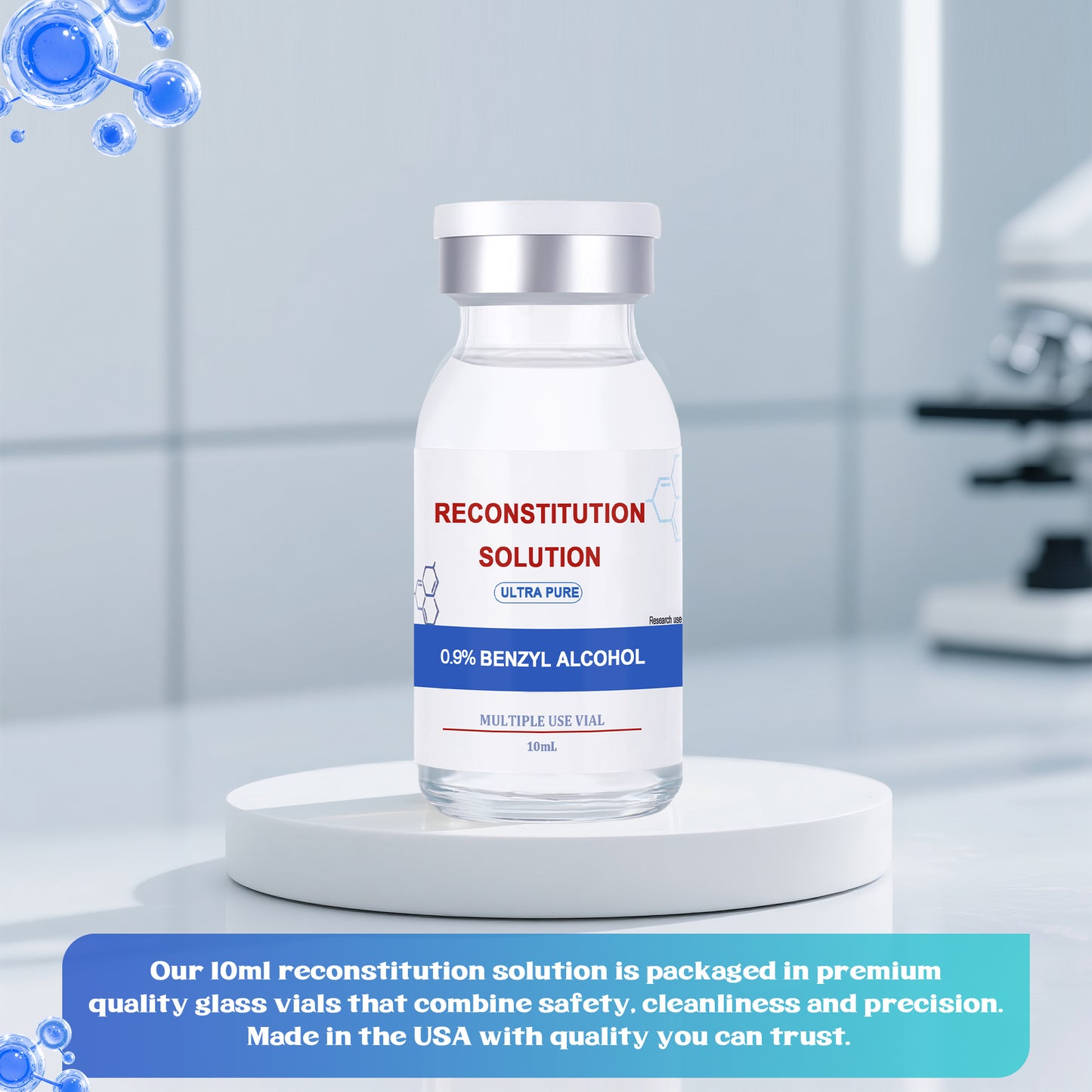 Reconstitution Solution | Bacteriostatic Water - 0.9% Benzyl Alcohol | 10ml Each Vial - Clear Glass | Third-Party Tested
