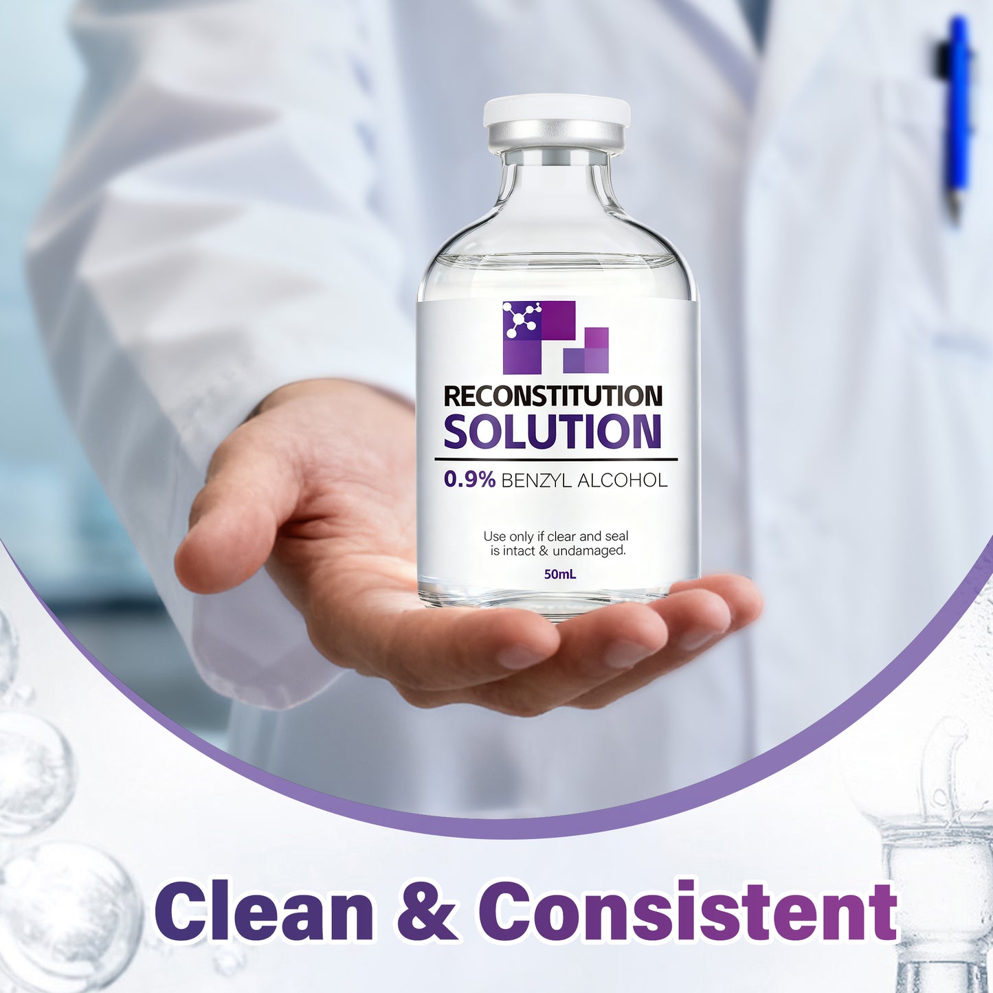 Reconstitution Solution | Bacteriostatic Water - 0.9% Benzyl Alcohol | 2-Pack 50ml Each Vial - Clear Glass | Third-Party Tested