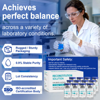 Reconstitution Solution | Bacteriostatic Water - 0.9% Benzyl Alcohol | 12-Pack 2ml Each Vial - Clear Glass | Third-Party Tested