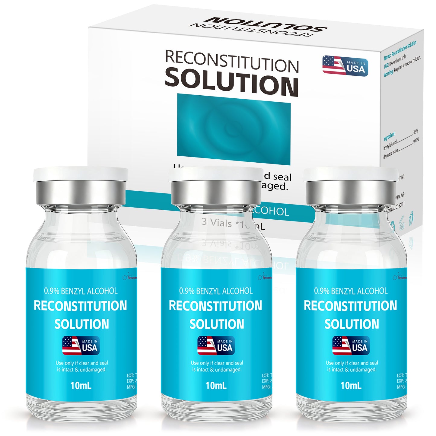 Reconstitution Solution | Bacteriostatic Water - 0.9% Benzyl Alcohol | 3-Pack 10ml Each Vial - Clear Glass | Third-Party Tested