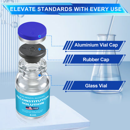 Reconstitution Solution | Bacteriostatic Water - 0.9% Benzyl Alcohol | 12-Pack 5ml Each Vial - Clear Glass | Third-Party Tested