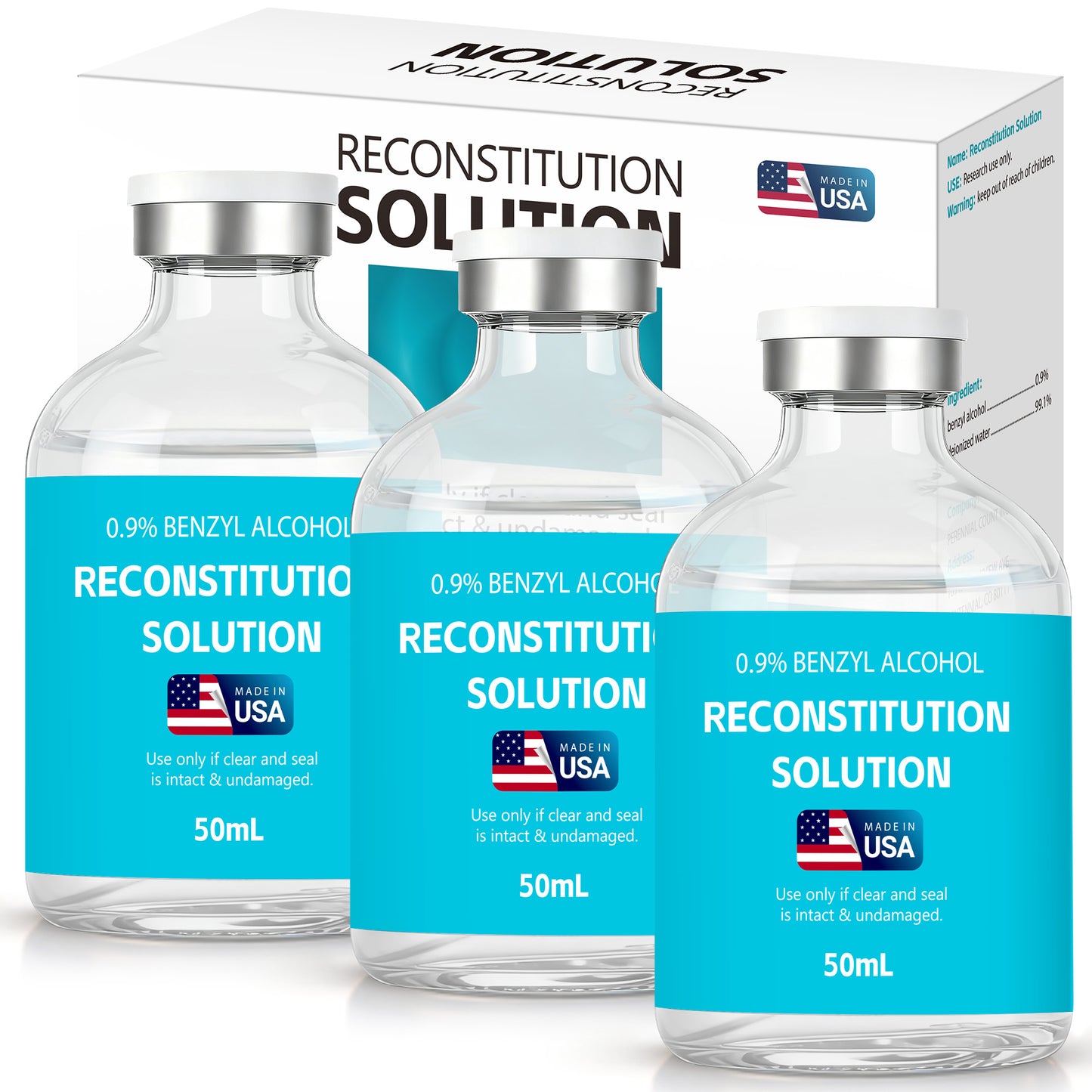 Reconstitution Solution | Bacteriostatic Water - 0.9% Benzyl Alcohol | 3-Pack 50ml Each Vial - Clear Glass | Third-Party Tested