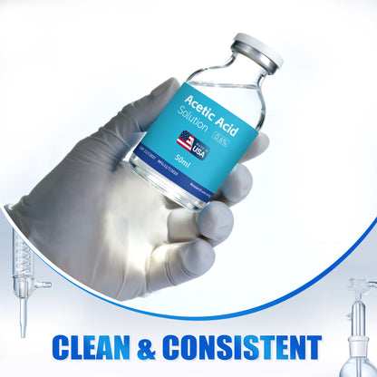Acetic Acid Solution | 3-Pack 50ml Each Vial - Clear Glass | Third-Party Tested