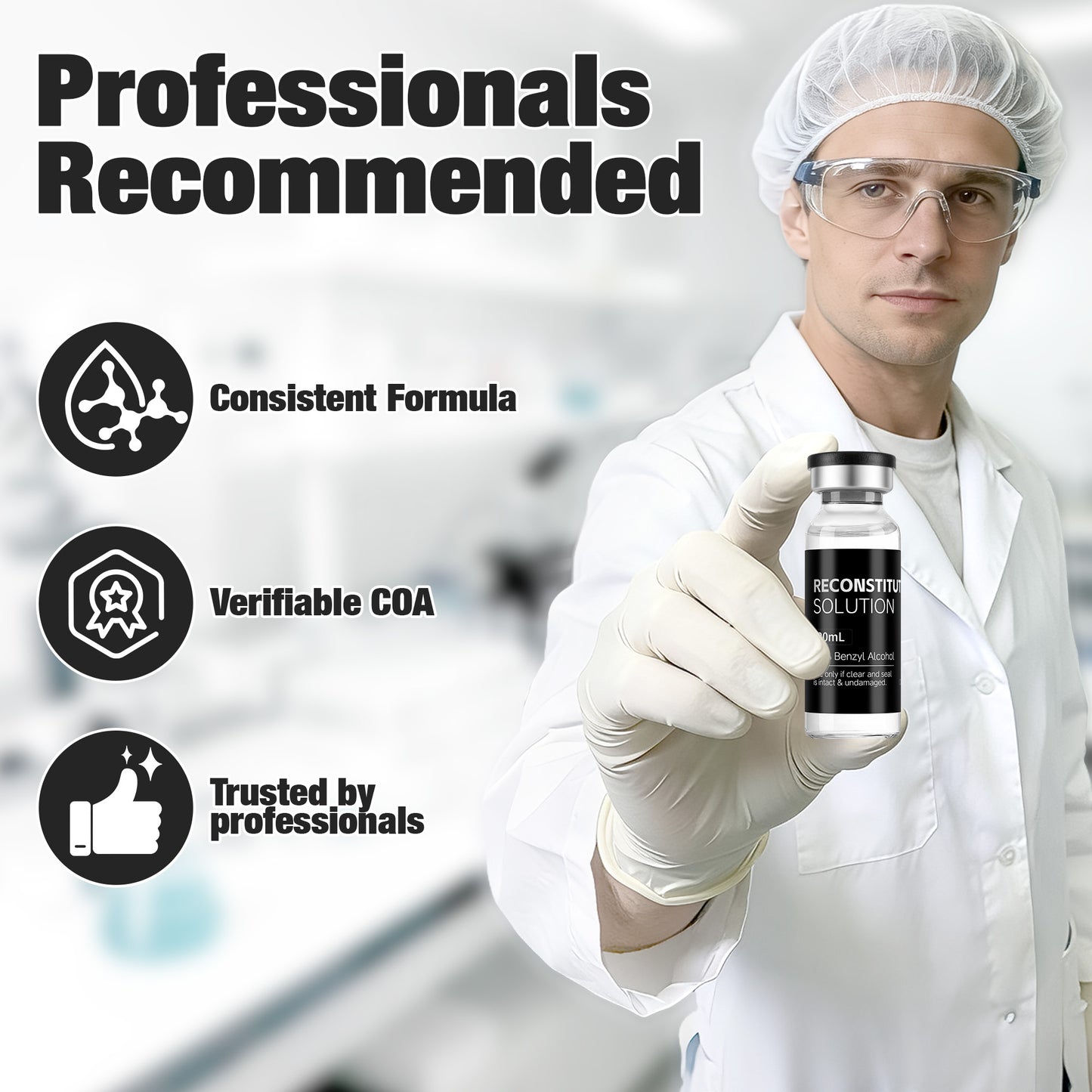 Reconstitution Solution | Bacteriostatic Water - 0.9% Benzyl Alcohol | 3-Pack 20ml Each Vial - Clear Glass | Third-Party Tested