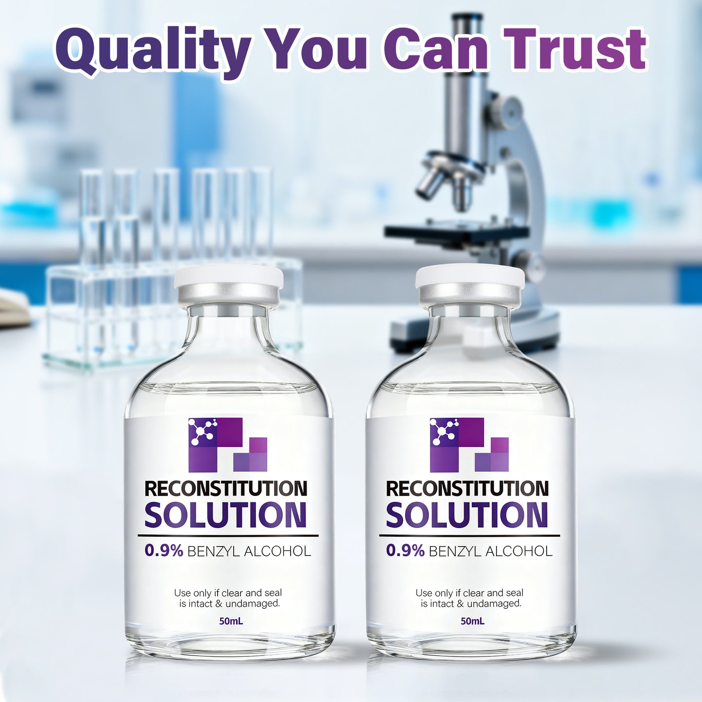 Reconstitution Solution | Bacteriostatic Water - 0.9% Benzyl Alcohol | 2-Pack 50ml Each Vial - Clear Glass | Third-Party Tested