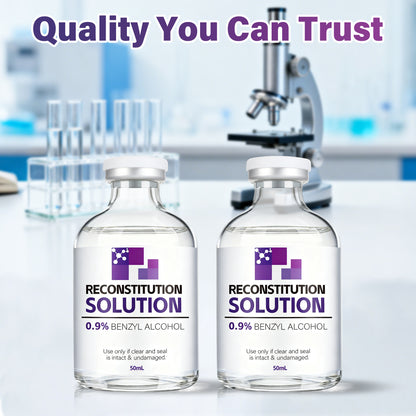 Reconstitution Solution | Bacteriostatic Water - 0.9% Benzyl Alcohol | 2-Pack 50ml Each Vial - Clear Glass | Third-Party Tested