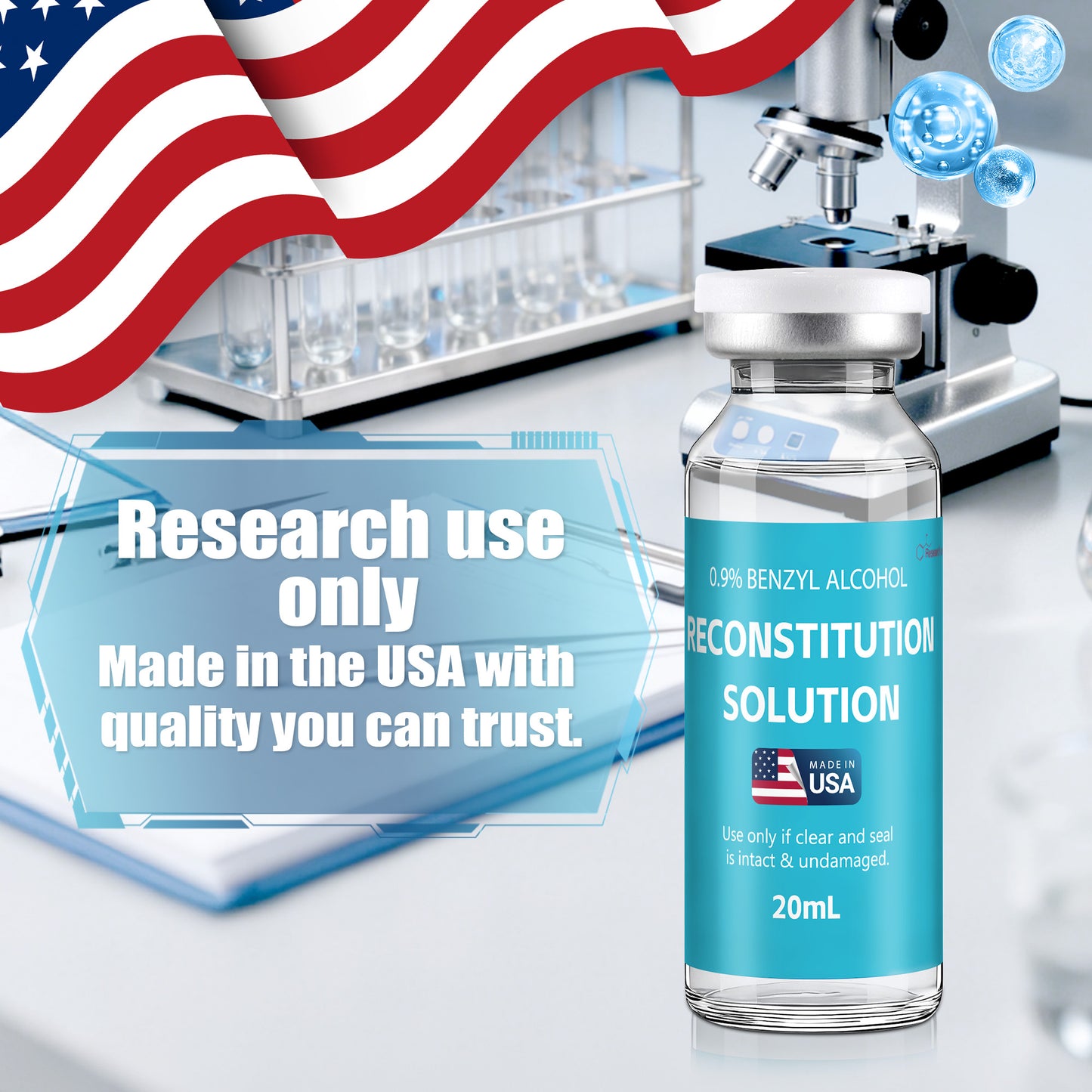 Reconstitution Solution | Bacteriostatic Water - 0.9% Benzyl Alcohol | 1-Pack 20ml Each Vial - Clear Glass | Third-Party Tested