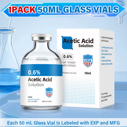 Acetic Acid Solution | 50ml Each Vial - Clear Glass | Third-Party Tested