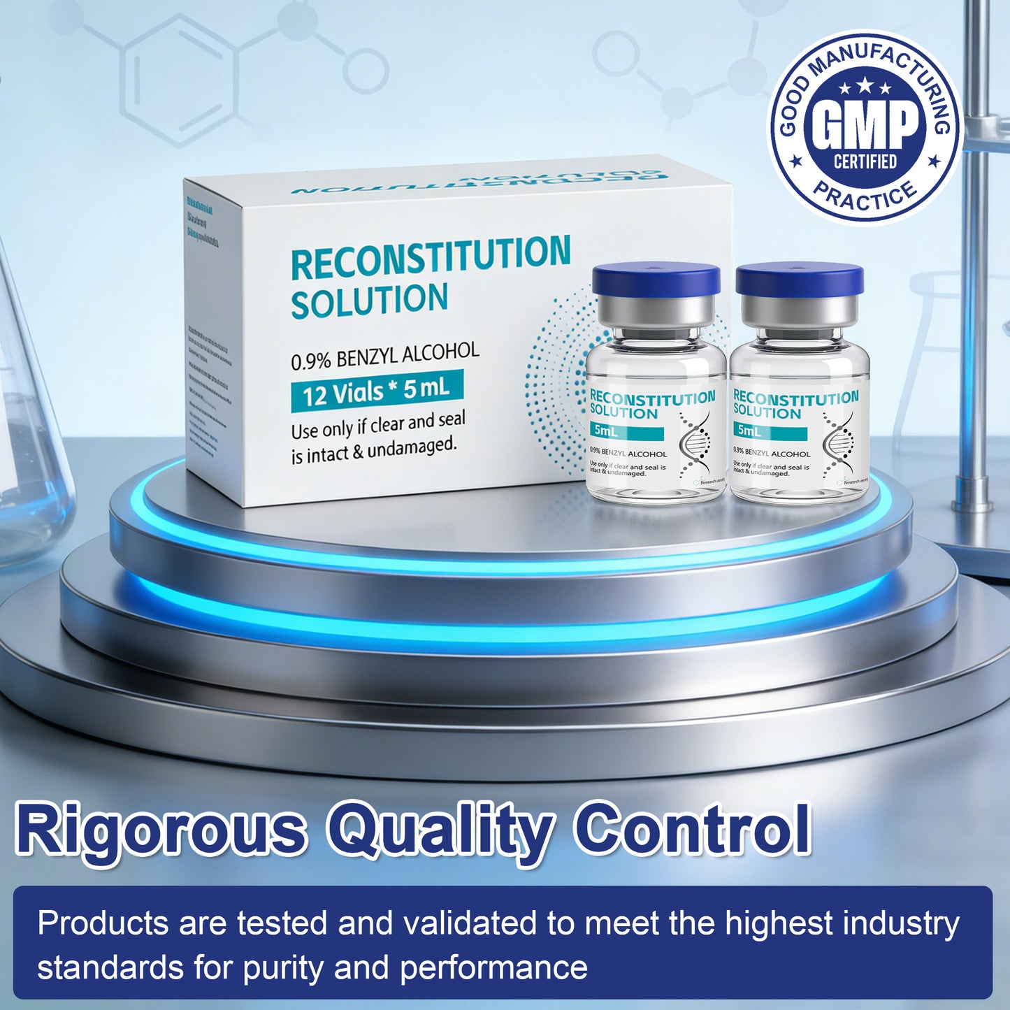 Reconstitution Solution | Bacteriostatic Water - 0.9% Benzyl Alcohol | 12-Pack 5ml Each Vial - Clear Glass | Third-Party Tested