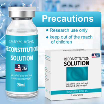 Reconstitution Solution | Bacteriostatic Water - 0.9% Benzyl Alcohol | 3-Pack 20ml Each Vial - Clear Glass | Third-Party Tested