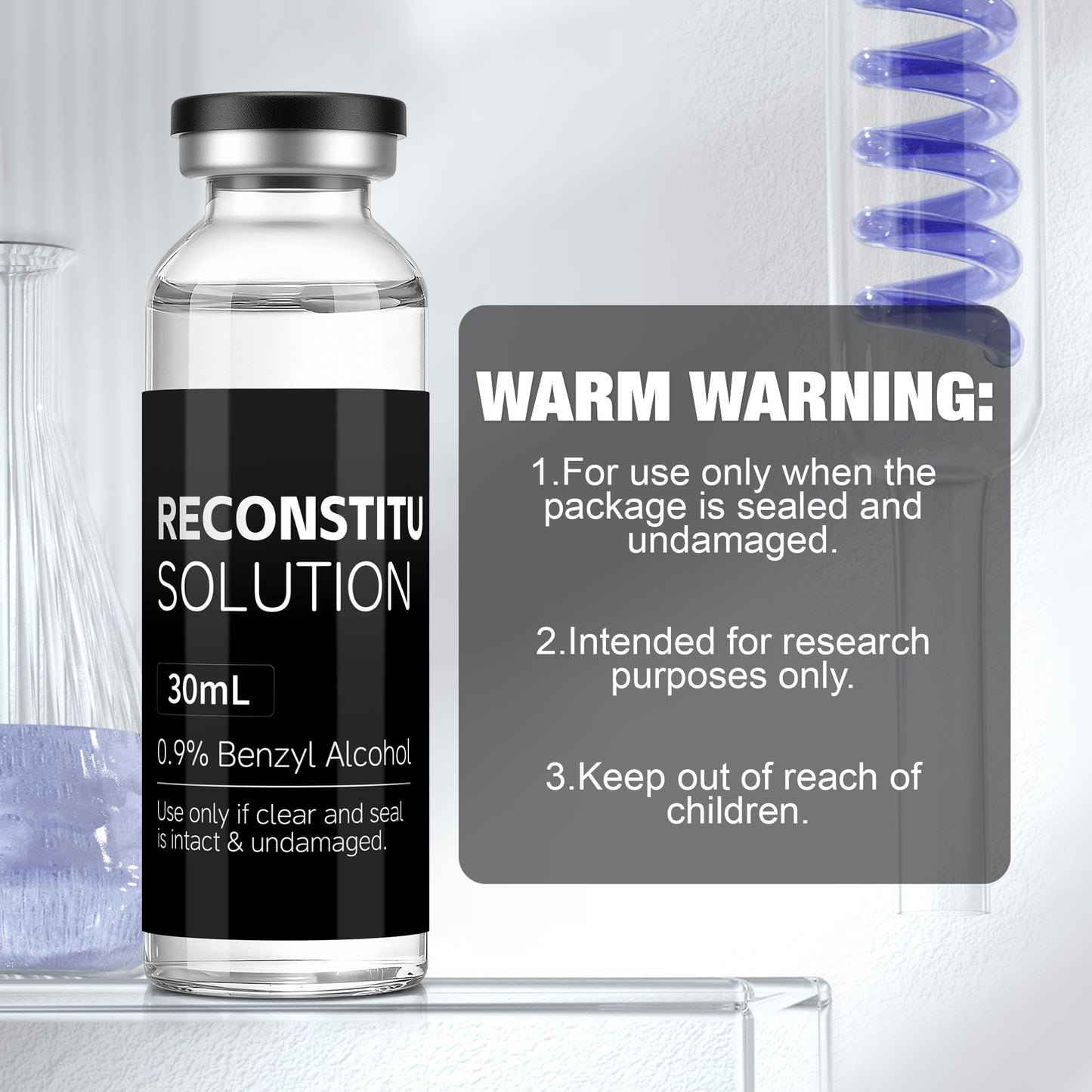 Reconstitution Solution | Bacteriostatic Water - 0.9% Benzyl Alcohol | 3-Pack 30ml Each Vial - Clear Glass | Third-Party Tested