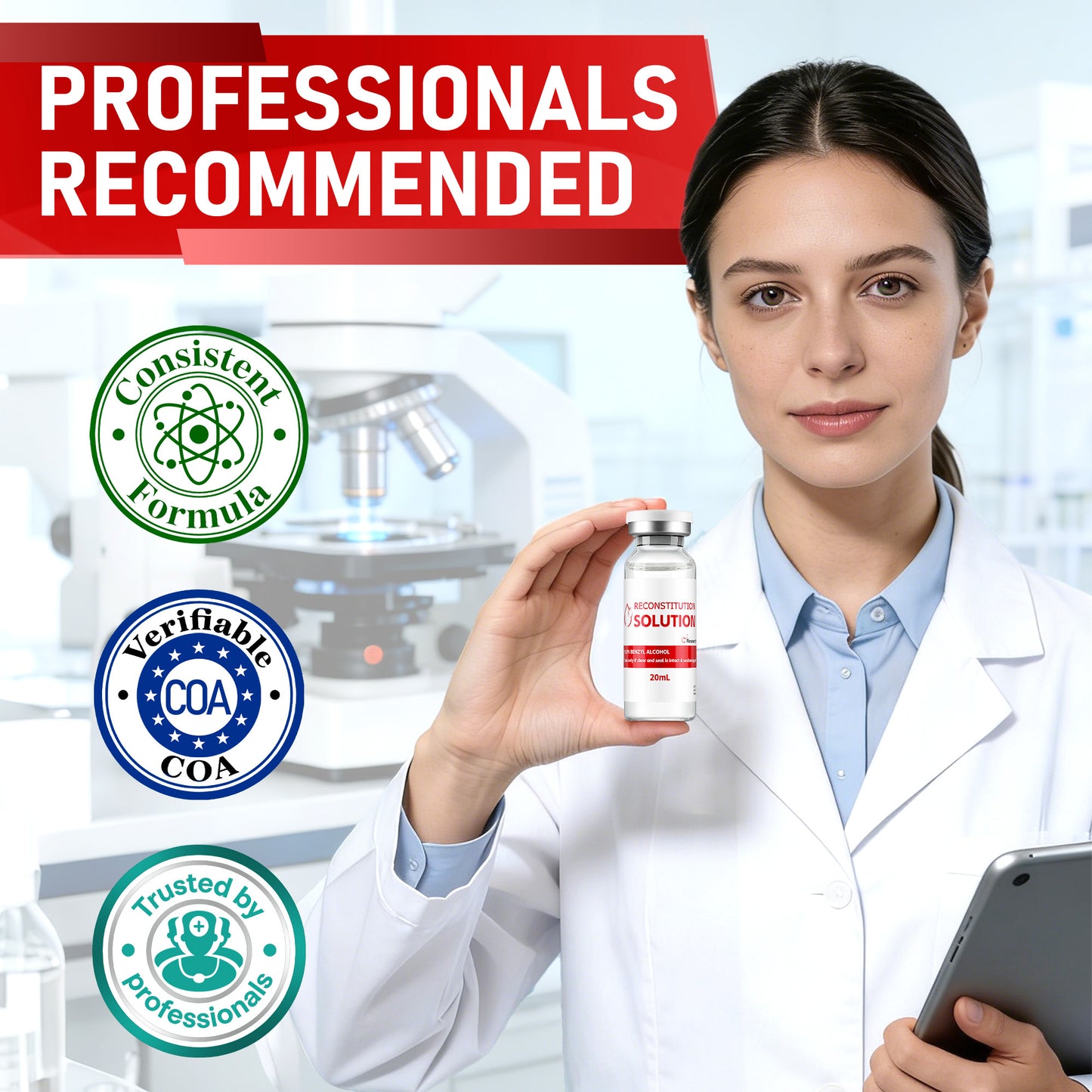Reconstitution Solution | Bacteriostatic Water - 0.9% Benzyl Alcohol | 3-Pack 20ml Each Vial - Clear Glass | Third-Party Tested