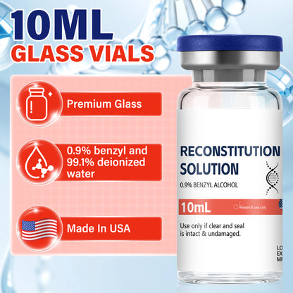 Reconstitution Solution | Bacteriostatic Water - 0.9% Benzyl Alcohol | 1-Pack 10ml Each Vial - Clear Glass | Third-Party Tested