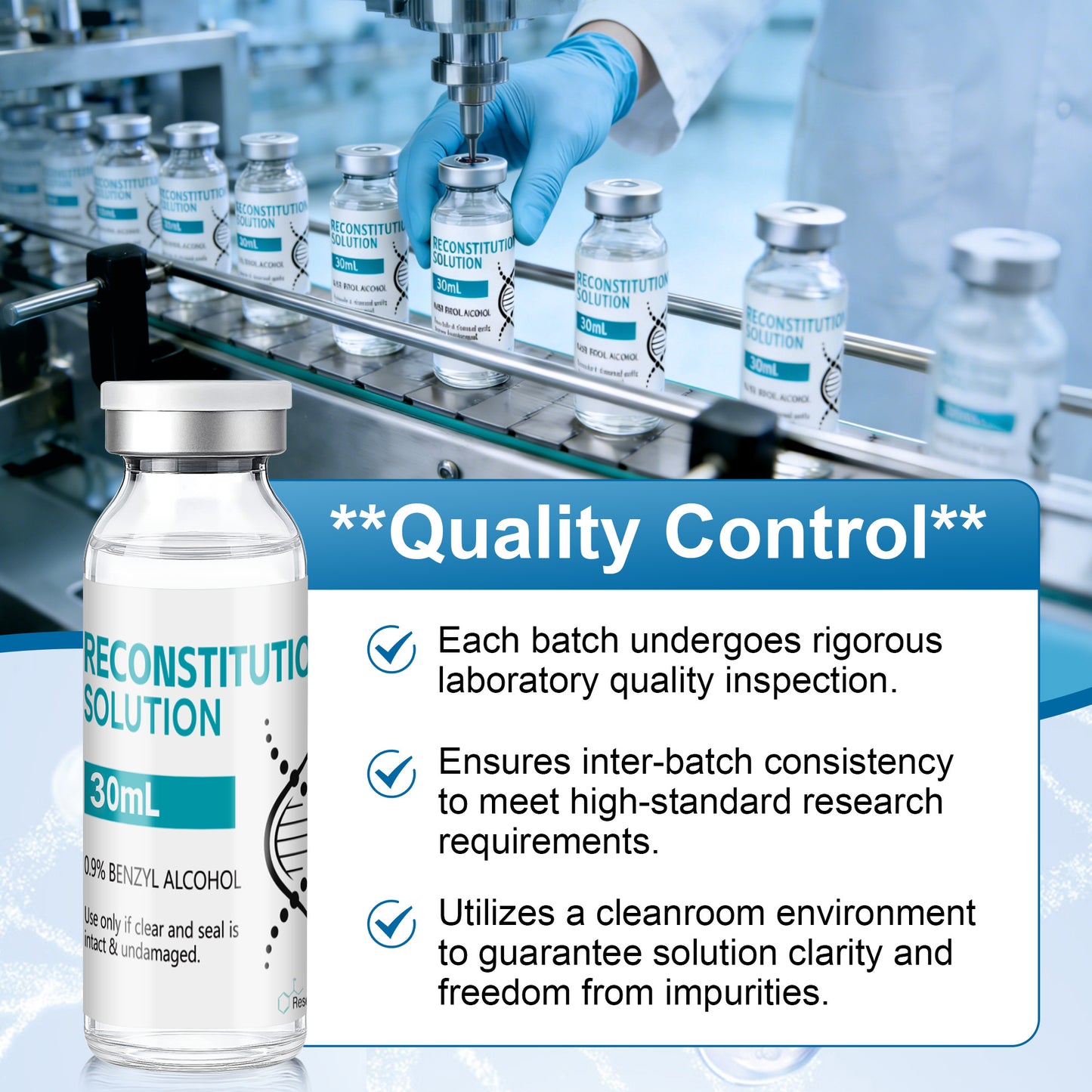 Reconstitution Solution | Bacteriostatic Water - 0.9% Benzyl Alcohol | 30ml Each Vial - Clear Glass | Third-Party Tested