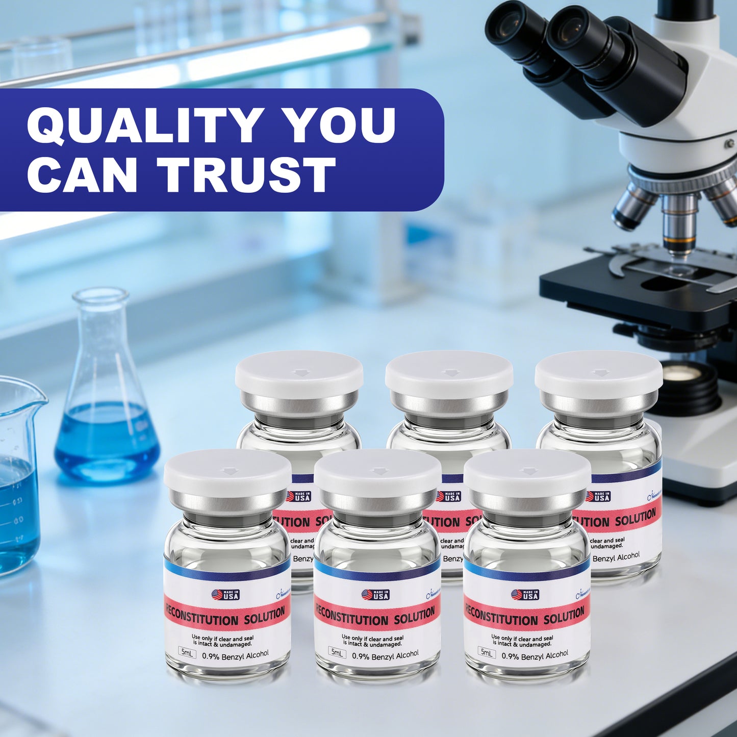 Reconstitution Solution | Bacteriostatic Water - 0.9% Benzyl Alcohol | 6-Pack 5ml Each Vial - Clear Glass | Third-Party Tested