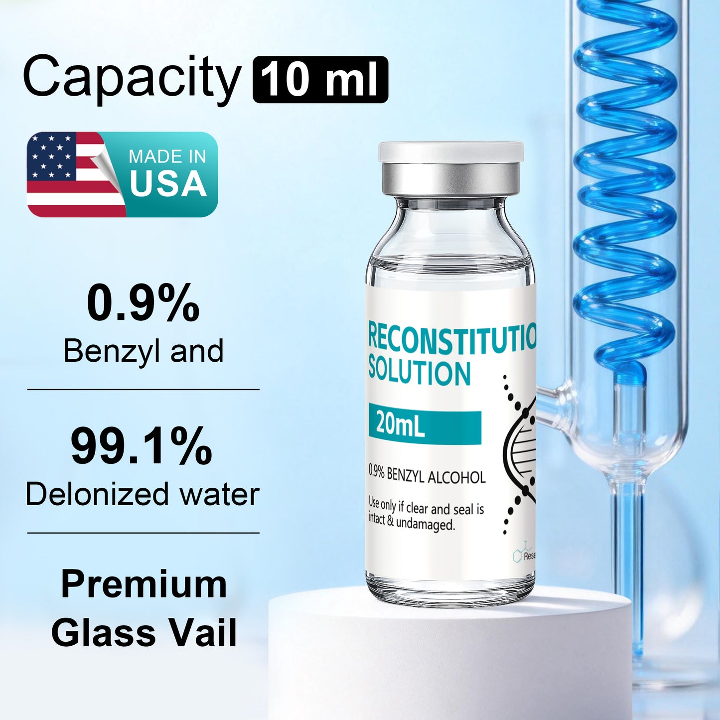 Reconstitution Solution | Bacteriostatic Water - 0.9% Benzyl Alcohol | 20ml Each Vial - Clear Glass | Third-Party Tested