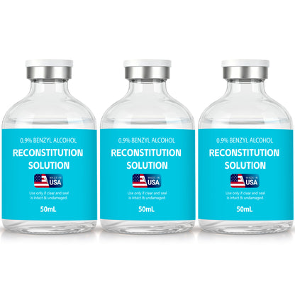 Reconstitution Solution | Bacteriostatic Water - 0.9% Benzyl Alcohol | 3-Pack 50ml Each Vial - Clear Glass | Third-Party Tested
