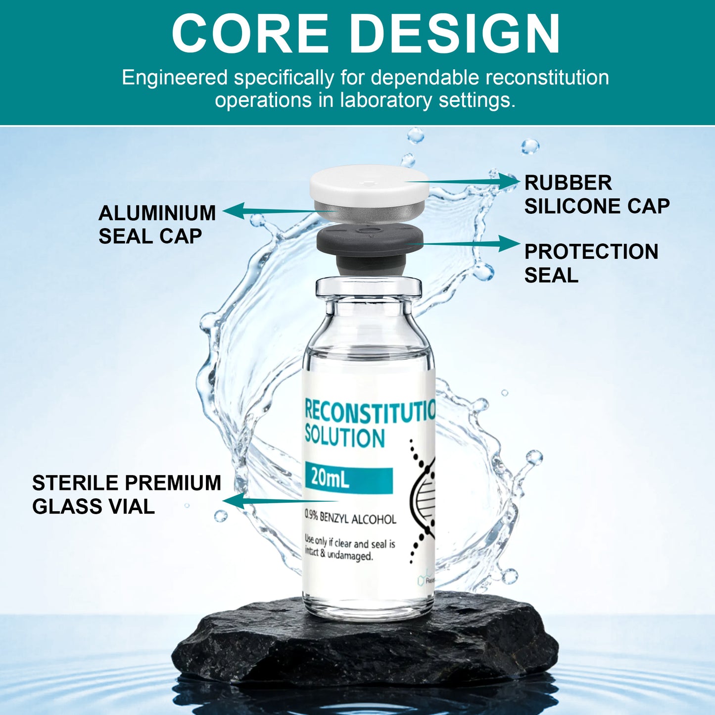 Reconstitution Solution | Bacteriostatic Water - 0.9% Benzyl Alcohol | 20ml Each Vial - Clear Glass | Third-Party Tested