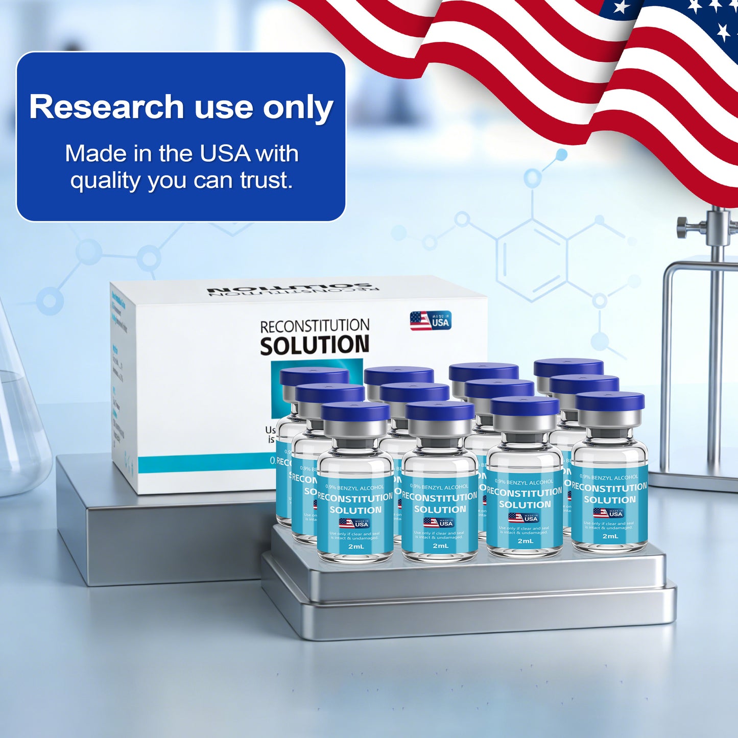 Reconstitution Solution | Bacteriostatic Water - 0.9% Benzyl Alcohol | 12-Pack 2ml Each Vial - Clear Glass | Third-Party Tested