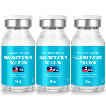 Reconstitution Solution | Bacteriostatic Water - 0.9% Benzyl Alcohol | 3-Pack 10ml Each Vial - Clear Glass | Third-Party Tested