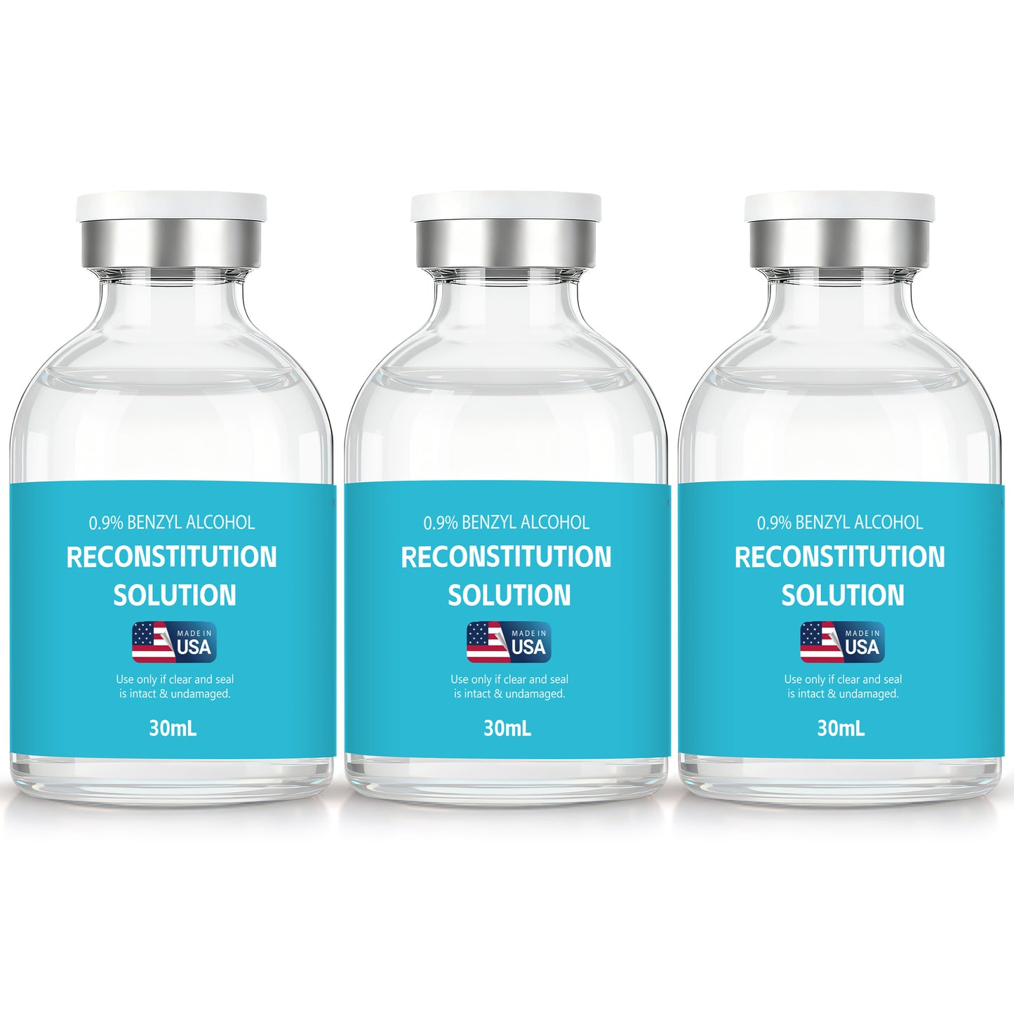 Reconstitution Solution | Bacteriostatic Water - 0.9% Benzyl Alcohol | 3-Pack 30ml Each Vial - Clear Glass | Third-Party Tested