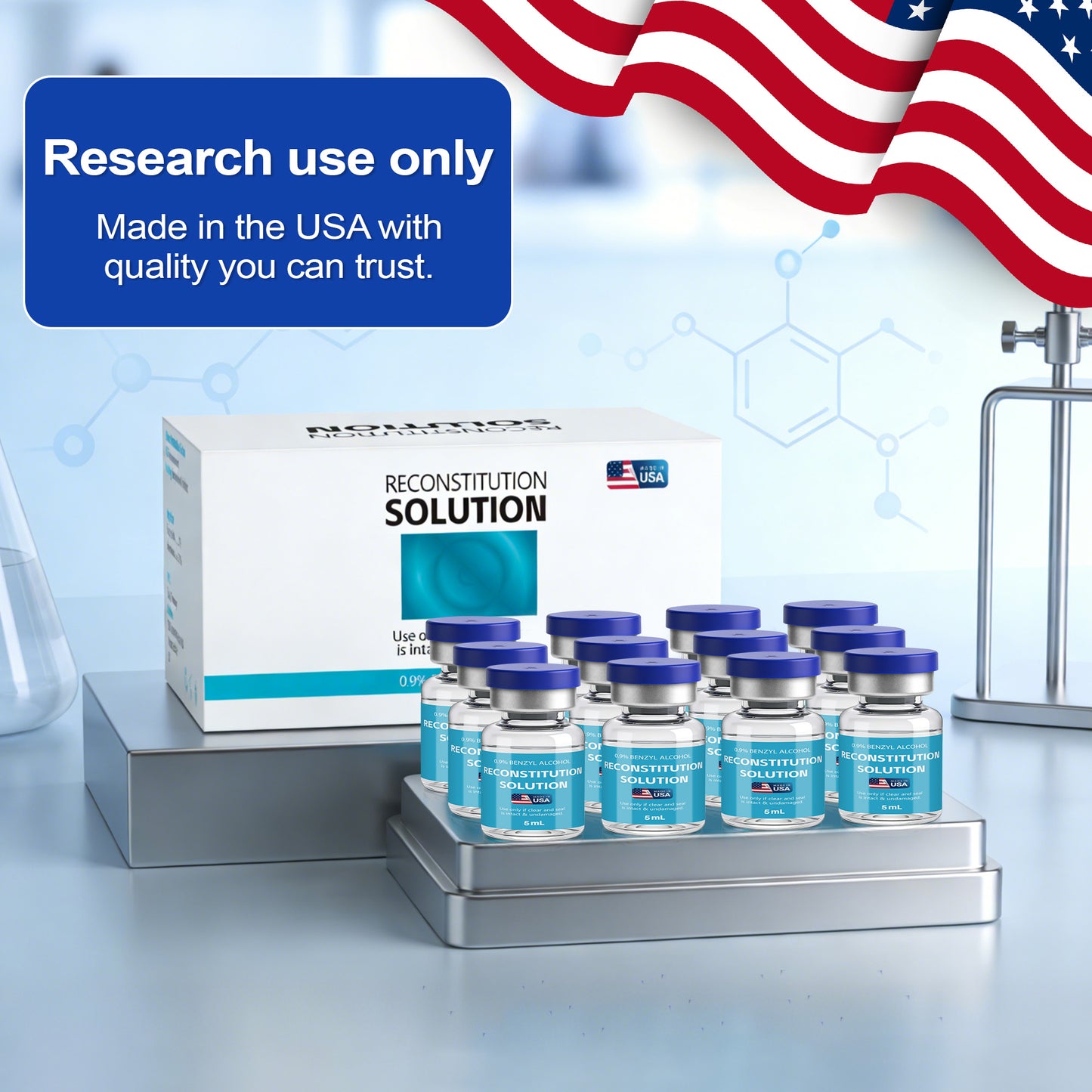 Reconstitution Solution | Bacteriostatic Water - 0.9% Benzyl Alcohol | 12-Pack 5ml Each Vial - Clear Glass | Third-Party Tested