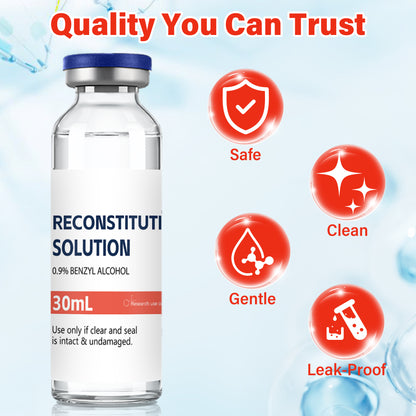 Reconstitution Solution | Bacteriostatic Water - 0.9% Benzyl Alcohol | 1-Pack 30ml Each Vial - Clear Glass | Third-Party Tested