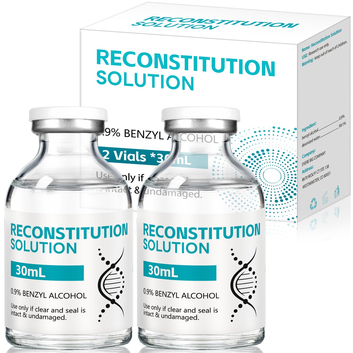 Reconstitution Solution | Bacteriostatic Water - 0.9% Benzyl Alcohol | 2-Pack 30ml Each Vial - Clear Glass | Third-Party Tested