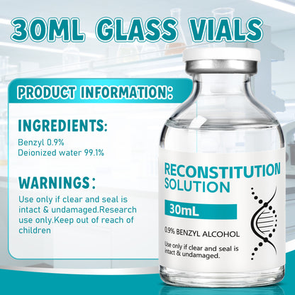Reconstitution Solution | Bacteriostatic Water - 0.9% Benzyl Alcohol | 2-Pack 30ml Each Vial - Clear Glass | Third-Party Tested