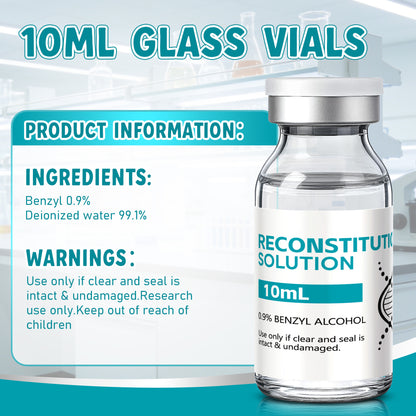 Reconstitution Solution | Bacteriostatic Water - 0.9% Benzyl Alcohol | 2-Pack 10ml Each Vial - Clear Glass | Third-Party Tested
