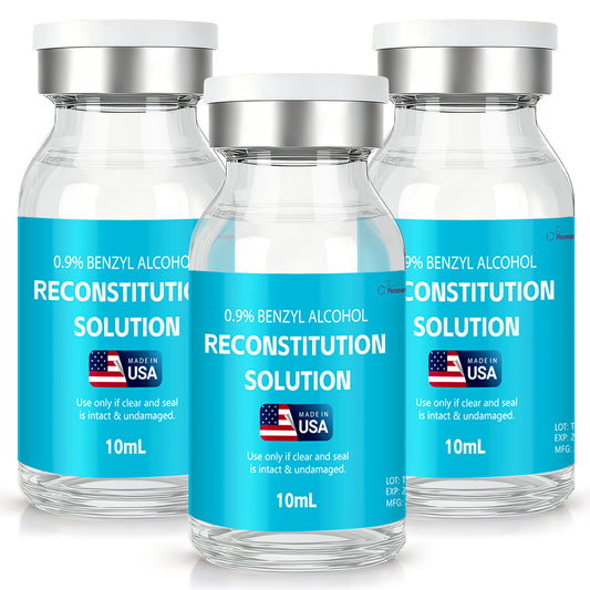 Reconstitution Solution | Bacteriostatic Water - 0.9% Benzyl Alcohol | 3-Pack 10ml Each Vial - Clear Glass | Third-Party Tested