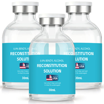 Reconstitution Solution | Bacteriostatic Water - 0.9% Benzyl Alcohol | 3-Pack 30ml Each Vial - Clear Glass | Third-Party Tested
