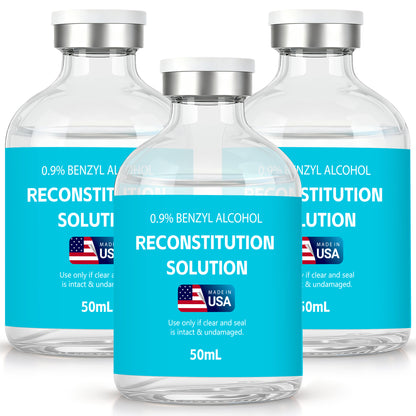 Reconstitution Solution | Bacteriostatic Water - 0.9% Benzyl Alcohol | 3-Pack 50ml Each Vial - Clear Glass | Third-Party Tested
