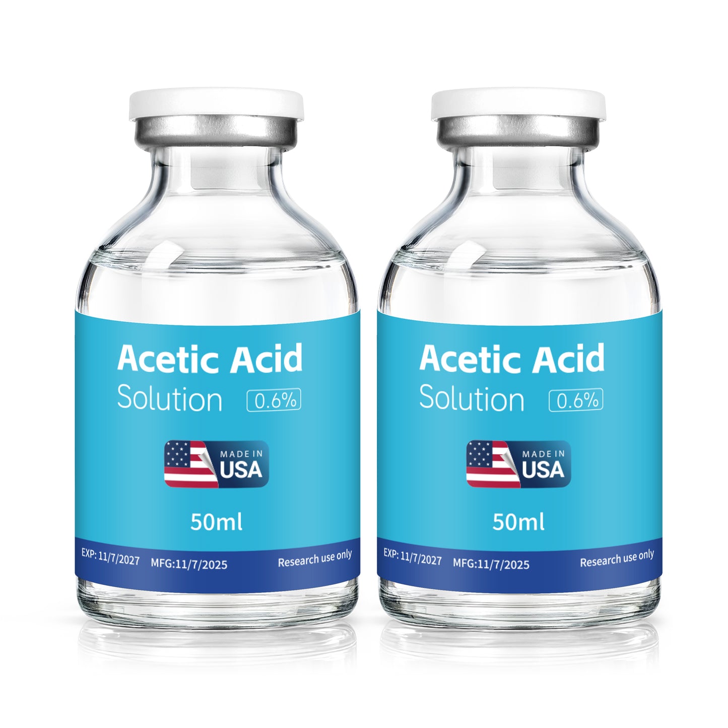 Acetic Acid Solution | 3-Pack 50ml Each Vial - Clear Glass | Third-Party Tested